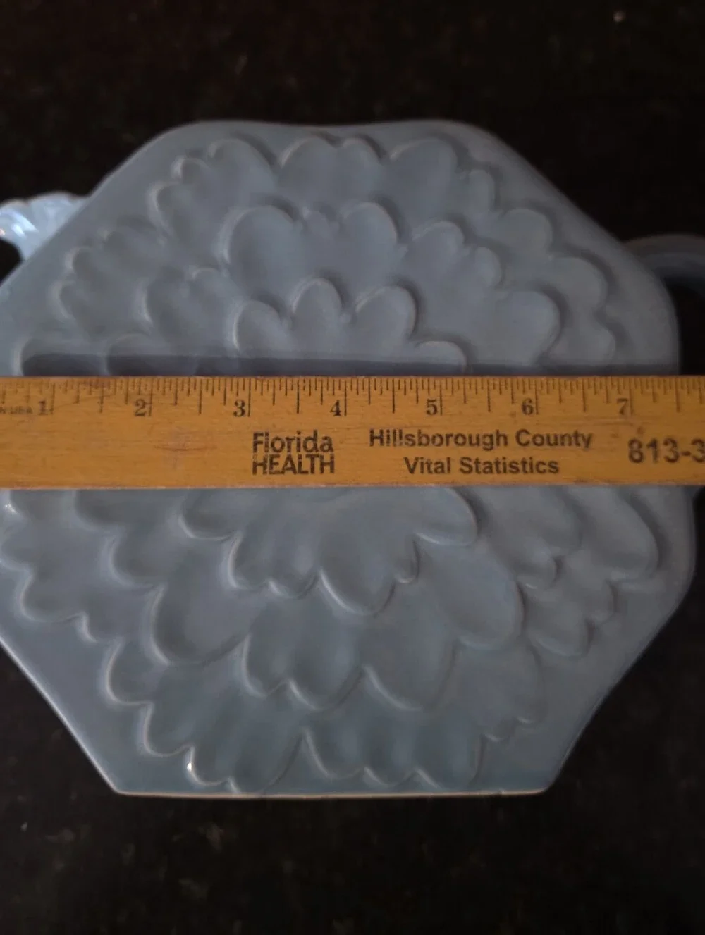 Department 56 Retro Blue Ceramic Pitcher Embossed Flower Motif 8